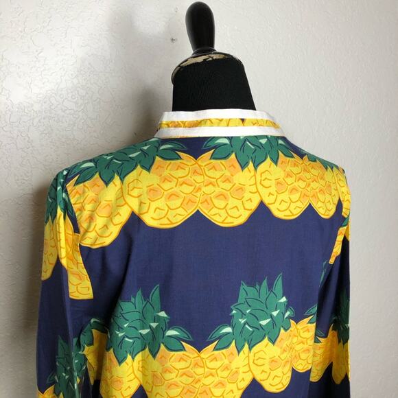 Tracy Negoshian Abby Pineapple Stripes navy yellow tunic top size Medium NWT - Picture 10 of 13